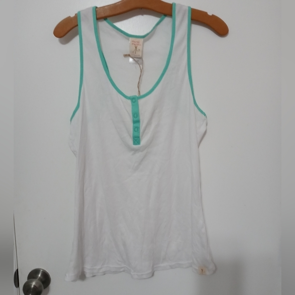 Munki Munki Perfect pajamas White with pastel green trim Pajama tank top XL